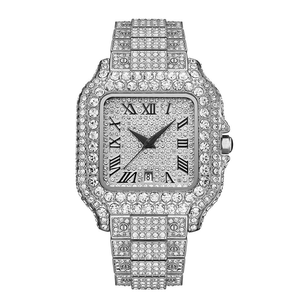 Iced Out Diamond Quartz Watch European Hip Hop Luxe