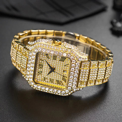 Iced Out Diamond Quartz Watch European Hip Hop Luxe